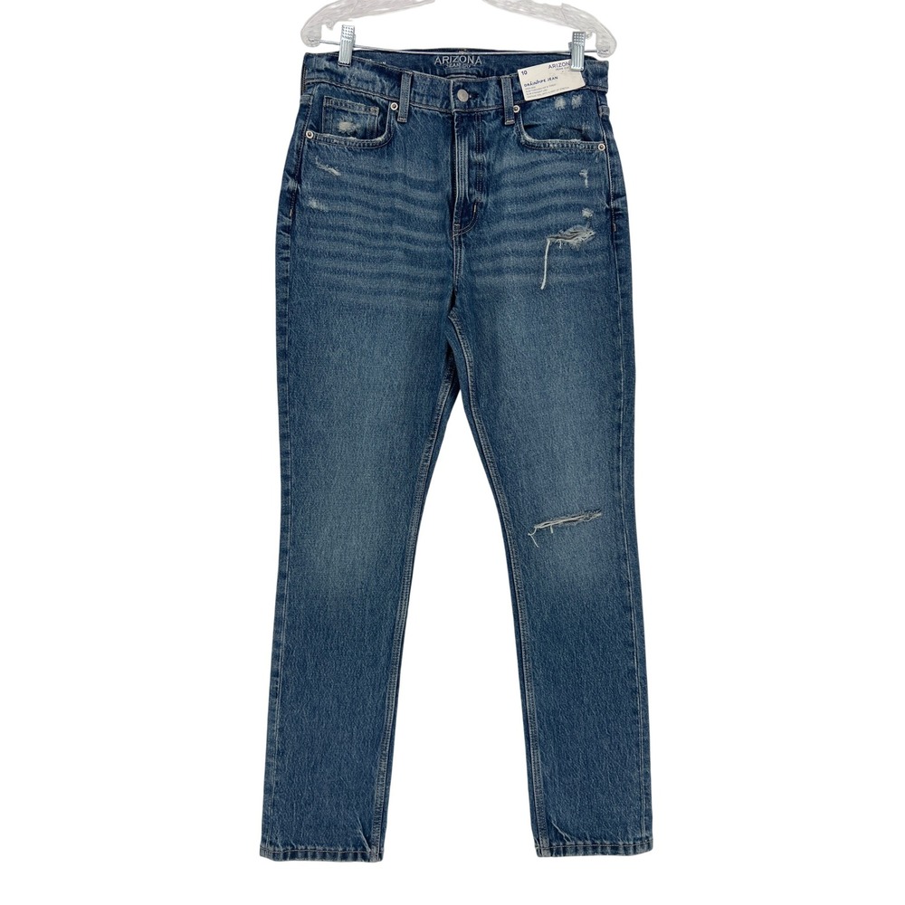 Arizona Drainpipe Jean Womens 10 Blue NWT High Rise Slim Straight Distressed